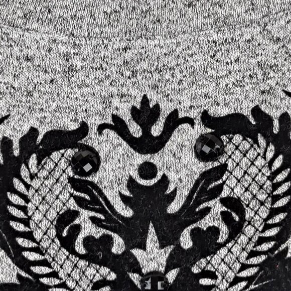 Style & Co Size XL Gray Tunic Sweater Black Velvet Pattern Tab Sleeves NWOT - Picture 3 of 11